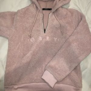 Pink Fuzzy Obey Hoodie